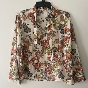 Mango Tie Neck Floral Blouse